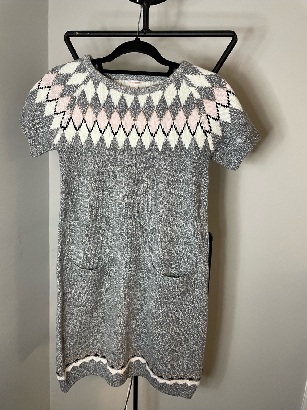Joe Fresh Gray & White Knit Sweater Dress with Pink Accents
